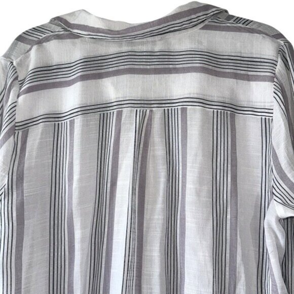 Fred David Womens Striped Button-Front Blouse With Tie Sleeves L White & Gray - Picture 6 of 8
